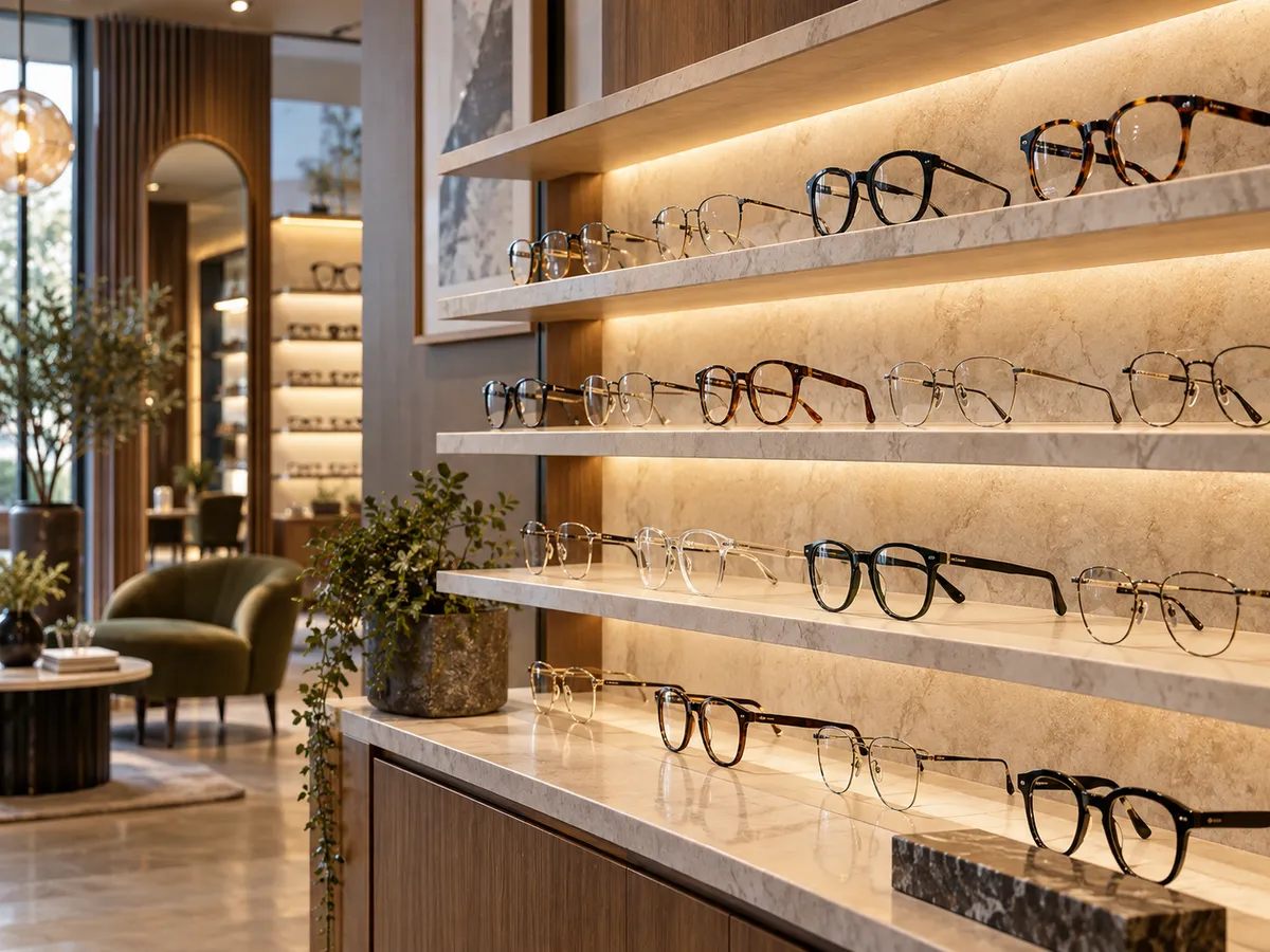 A display wall of prescription frames